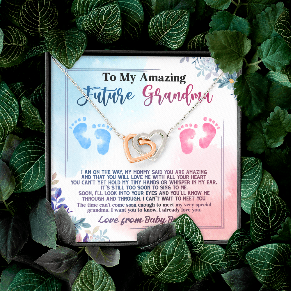 Baby Bump To My Amazing Future Grandma I Am On The Way Interlocking Hearts Pendant Necklace Baby Bump To My Amazing Future Grandma I Am On The Way Interlocking Hearts Pendant Necklace
