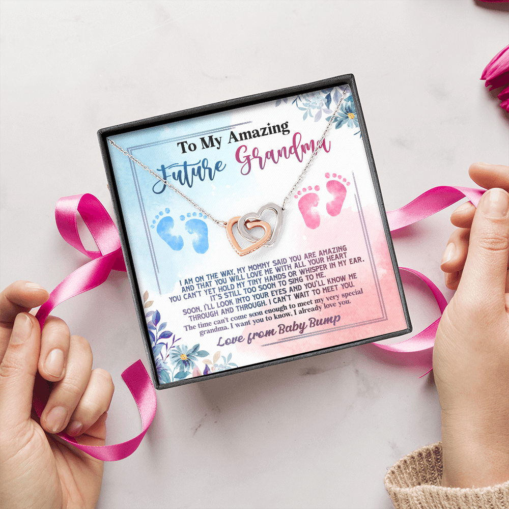 Baby Bump To My Amazing Future Grandma I Am On The Way Interlocking Hearts Pendant Necklace Baby Bump To My Amazing Future Grandma I Am On The Way Interlocking Hearts Pendant Necklace