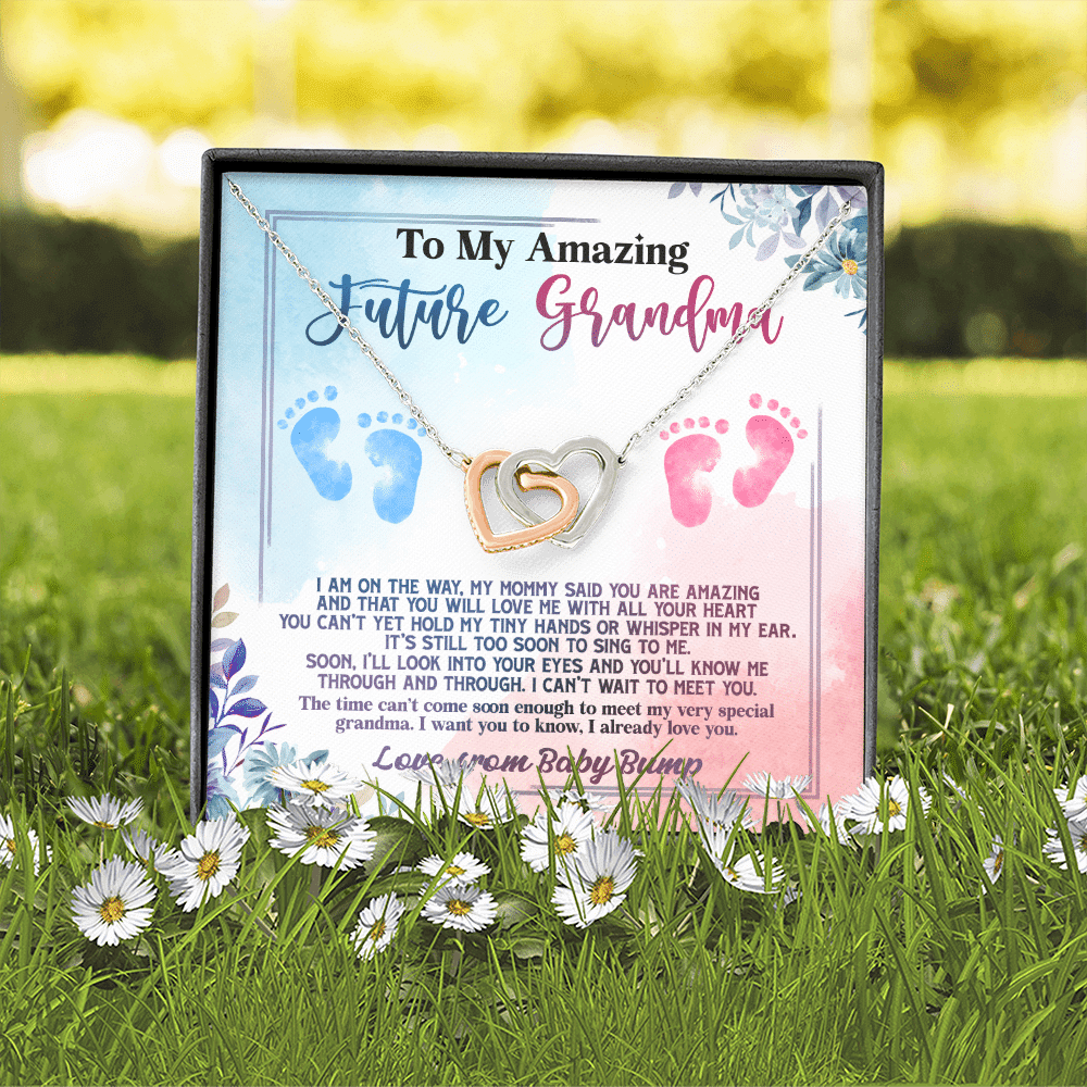 Baby Bump To My Amazing Future Grandma I Am On The Way Interlocking Hearts Pendant Necklace Baby Bump To My Amazing Future Grandma I Am On The Way Interlocking Hearts Pendant Necklace