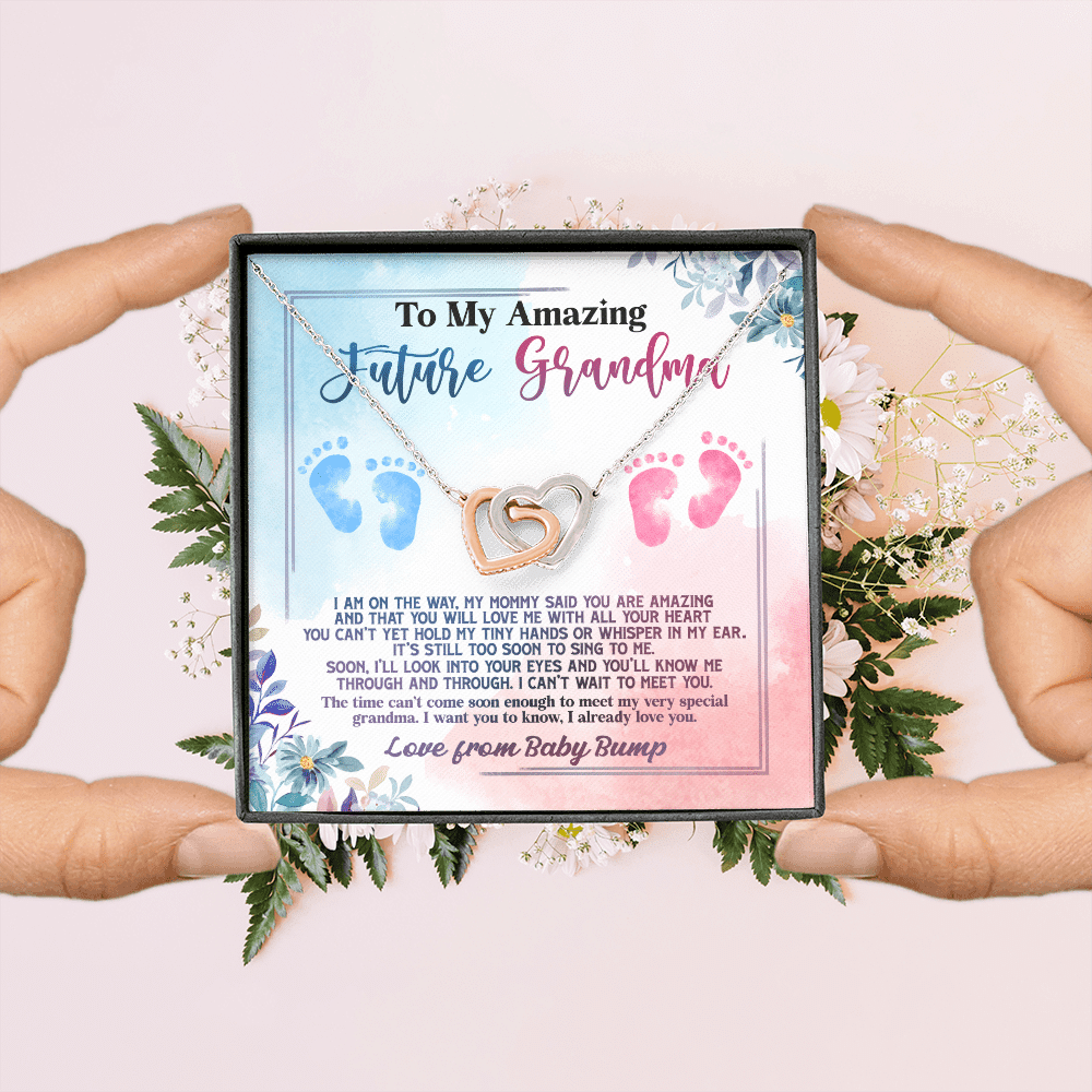 Baby Bump To My Amazing Future Grandma I Am On The Way Interlocking Hearts Pendant Necklace Baby Bump To My Amazing Future Grandma I Am On The Way Interlocking Hearts Pendant Necklace