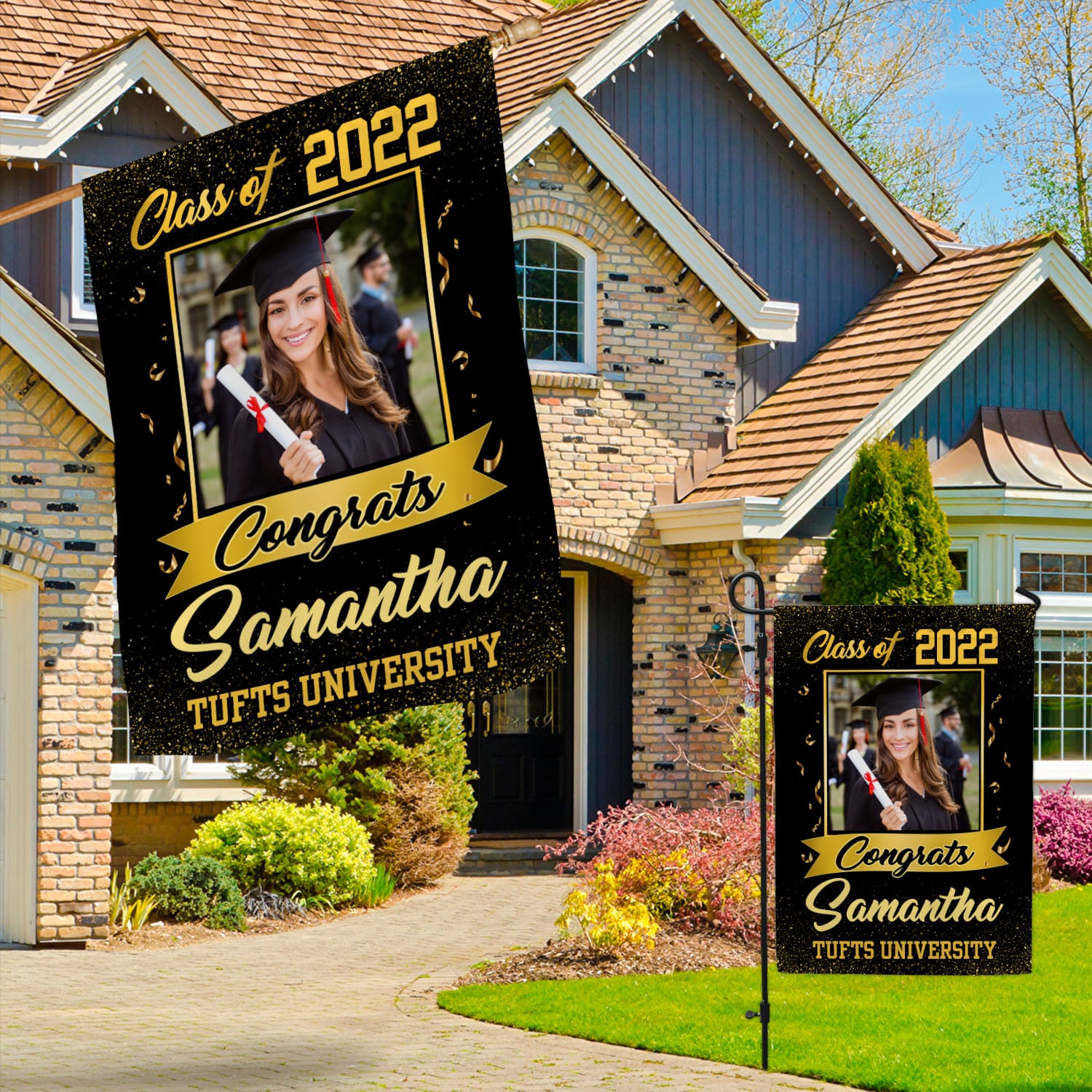 7 HG UU TIEN. Photo Graduation Flag (Sample Design 2) Garden & House Mockup 3