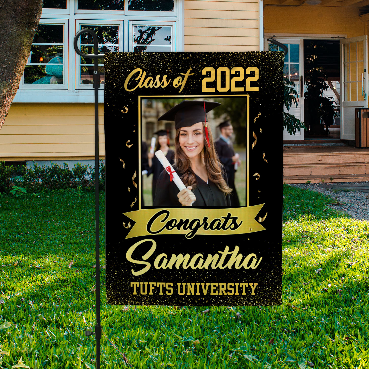 7 HG UU TIEN. Photo Graduation Flag (Sample Design 2) Garden Flag Mockup 3