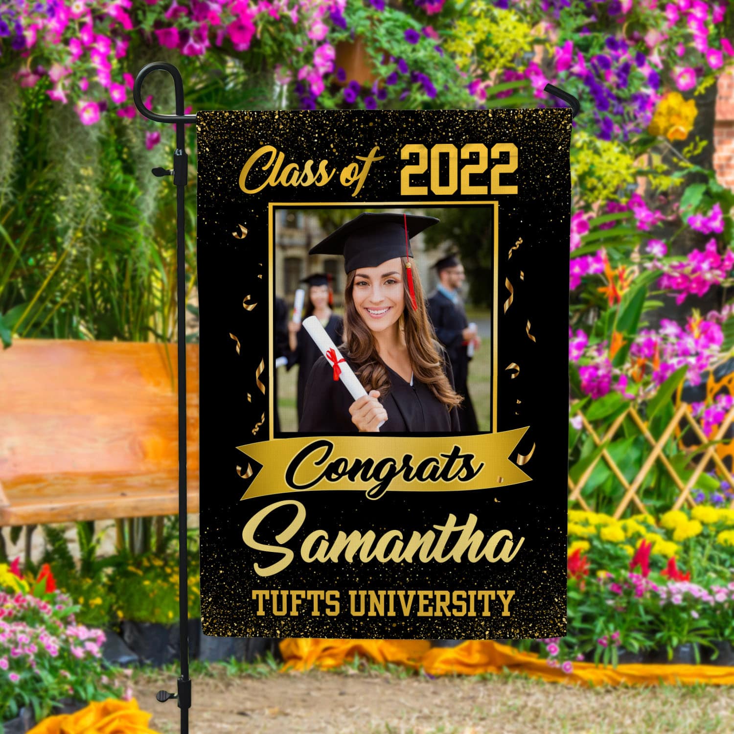 7 HG UU TIEN. Photo Graduation Flag (Sample Design 2) Garden Flag Mockup 4