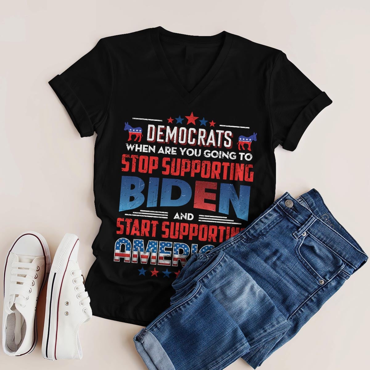 1O. Stop Supporting Biden-4. 2D V-neck Tshirt Flatlay (1)