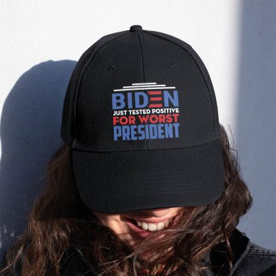 Alternative view of Biden Just Tested Positive For Worst President Anti Biden Hat Twill Cap - High-Profile Snapback Hat - Trucker Hat
