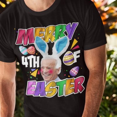 Alternative view of Merry 4th Of Easter Biden T-Shirt - Funny Biden Bunny Ears V-Neck Shirt