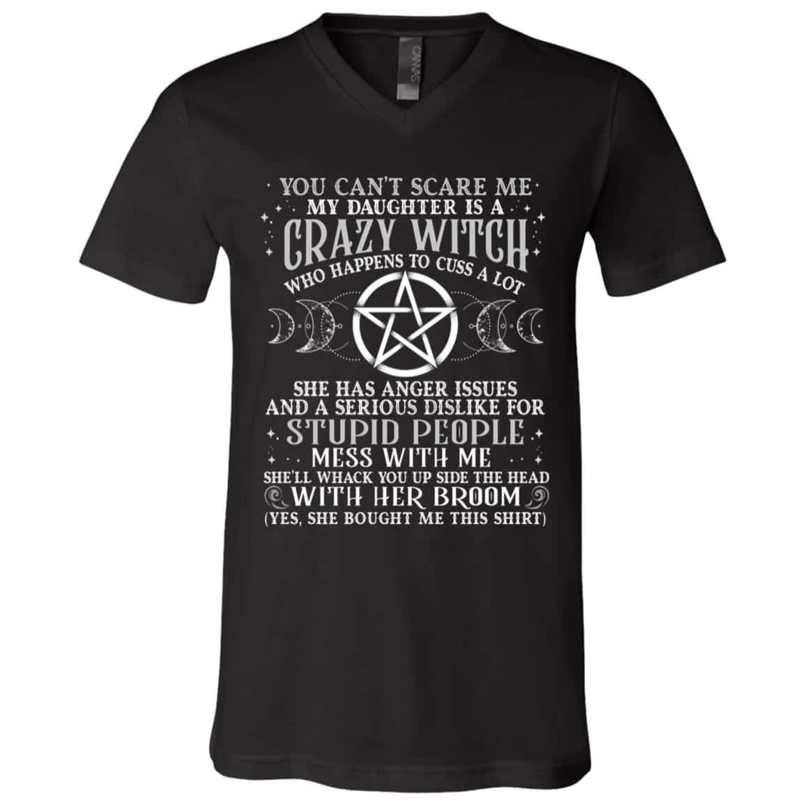 4VT. My Daughter Is A Crazy Witch, Black, V-Neck T-Shirt