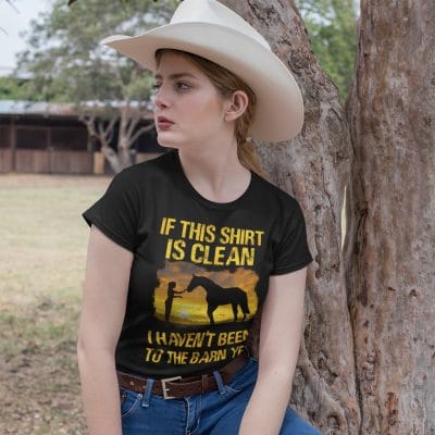 Alternative view of If This Shirt Is Clean I Haven't Been To The Barn Yet Funny Cowgirl T-Shirt - V-Neck - Horse Lover Shirt