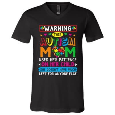 4Th. Warning This Autism Mom, Black, V-Neck T-Shirt