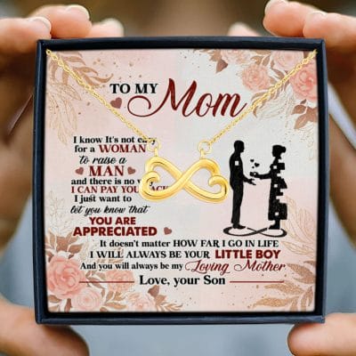Alternative view of Son To My Mom I Know It's Not Easy For A Woman To Raise A Man Mother's Day Infinity Heart Necklace Gifts