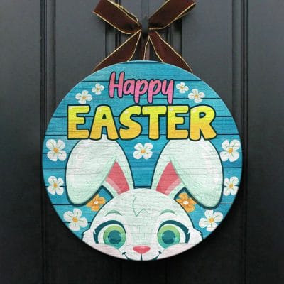 Happy Easter Bunny Wooden Door Sign Hanger Bunny Hanging Door Decorations Welcome Sign