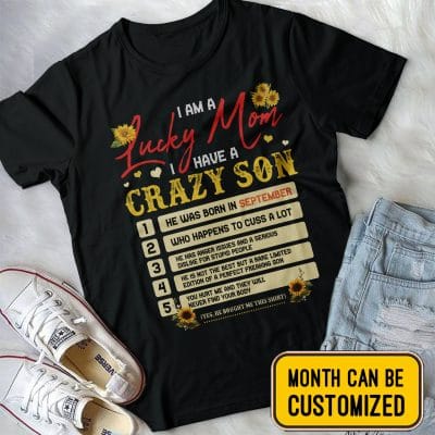 Alternative view of Personalized I Am A Lucky Mom I Have A Crazy Son Who Happens To Cuss A Lot Sunflower T-Shirt - V-Neck Tee