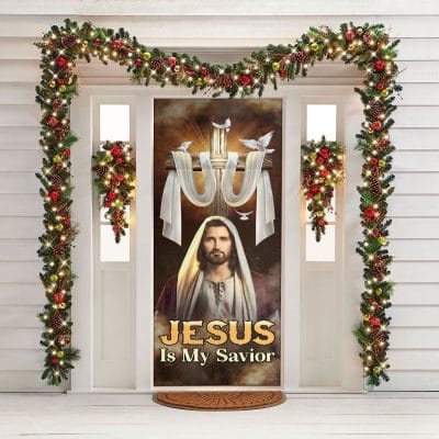 Alternative view of Jesus Is My Savior Cross Door Cover - Jesus Christ Door Cover - Religious Christian Door Cover