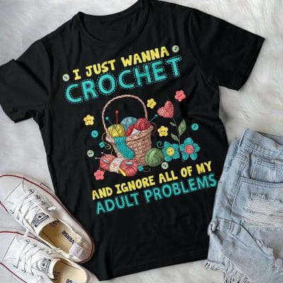 Alternative view of I Just Wanna Crochet And Ignore All Of My Adult Problems Funny T-Shirt - Sewing Lover V-Neck - Funny Quilter Gifts