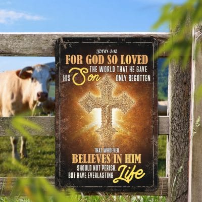 Alternative view of John 3:16 Bible Verse Scripture Christian Decorative Metal Sign