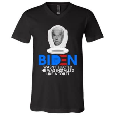 Biden Wasn't Elected He, Black, V-Neck T-Shirt