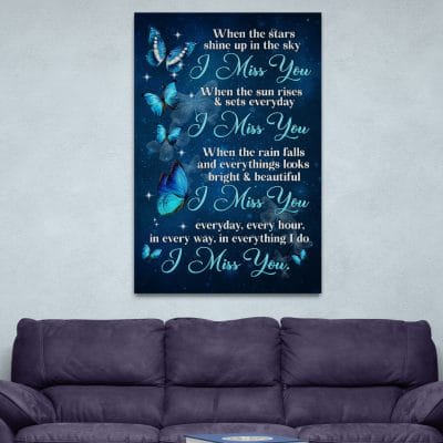 Alternative view of When the Star Shine up In the Sky I Miss You Framed Canvas Prints - Memorial Butterfly Unframed Poster -  Motivation Quotes Wall Art