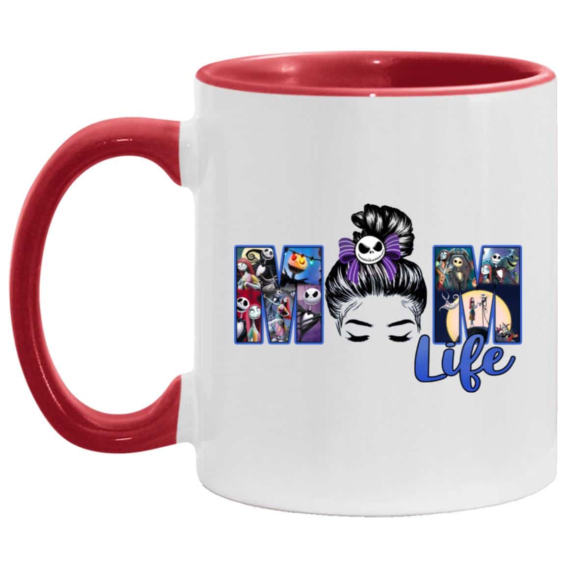 1. Mom life Skellington (3) accent, White/Red, 11 oz. Accent Mug