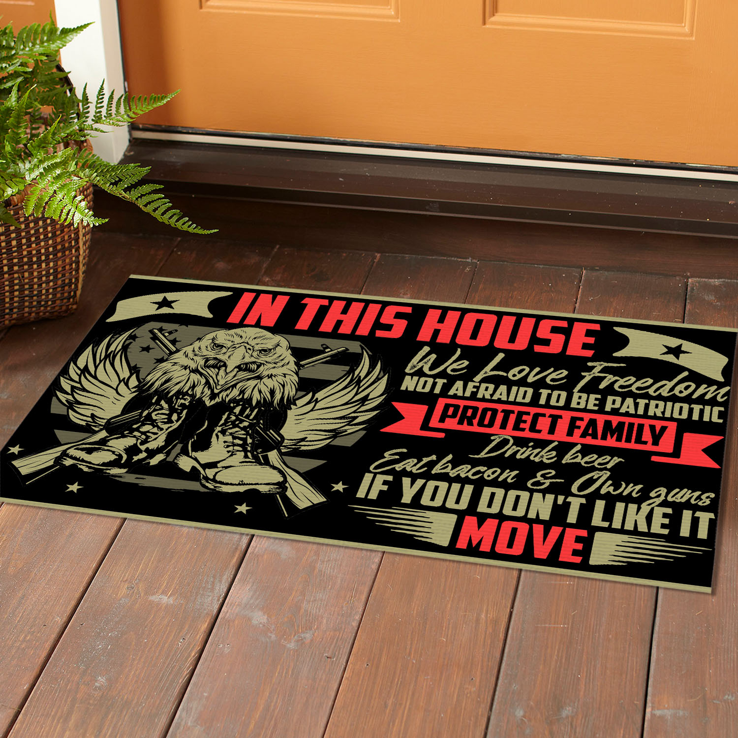 2VT. In This House We Love Freedom Doormat Mockup 1
