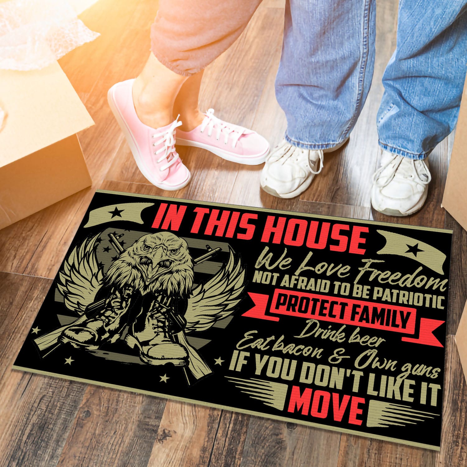 2VT. In This House We Love Freedom Doormat mockup 6