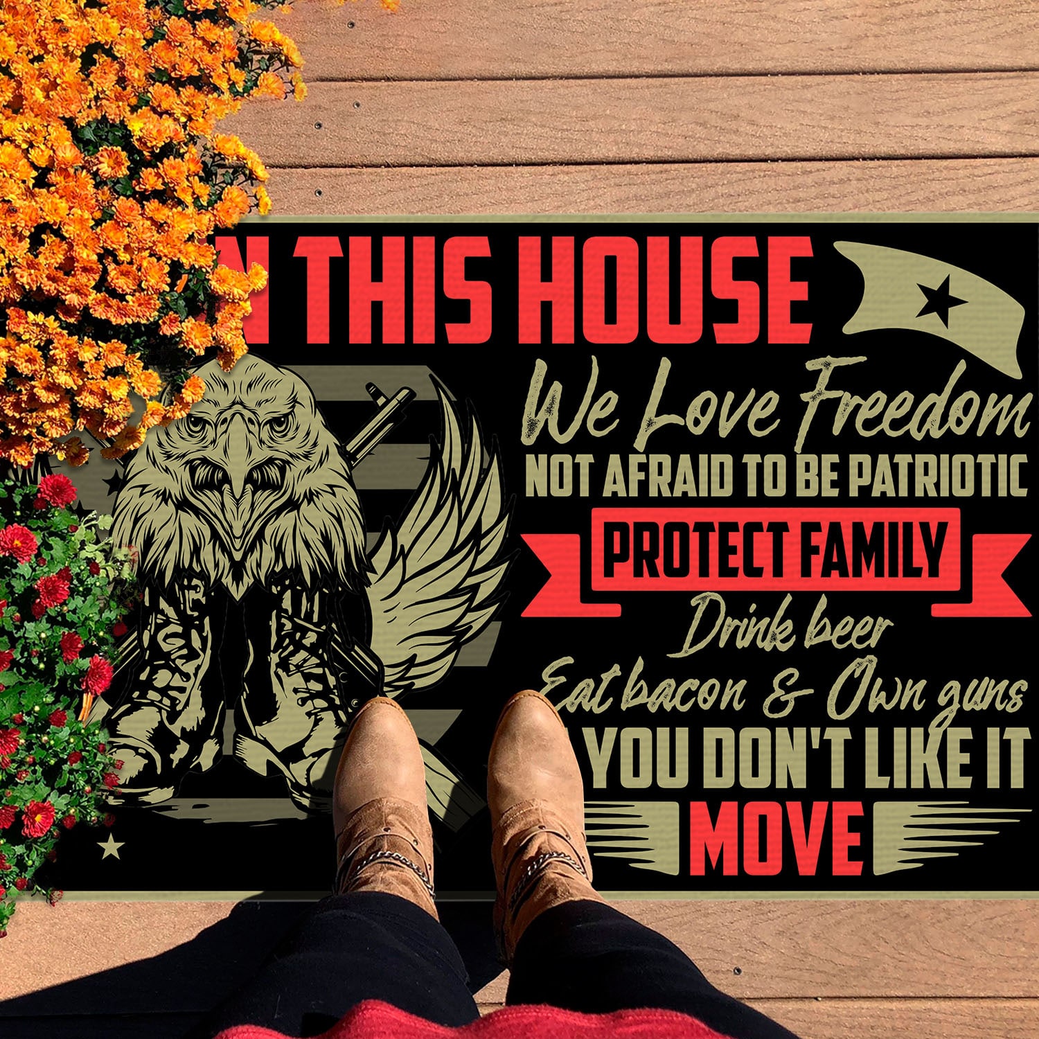 2VT. In This House We Love Freedom Doormat mockup 7