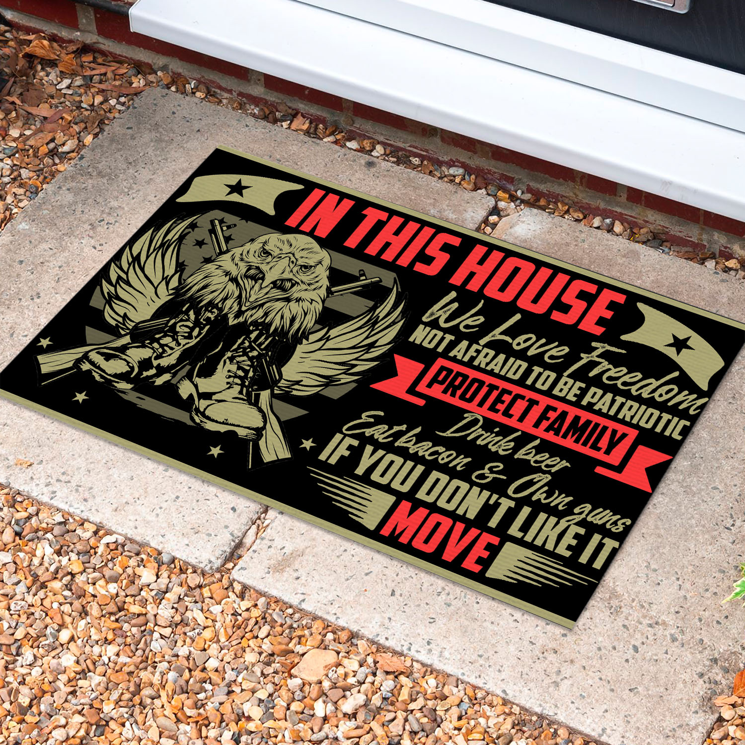 2VT. In This House We Love Freedom Doormat Mockup 10
