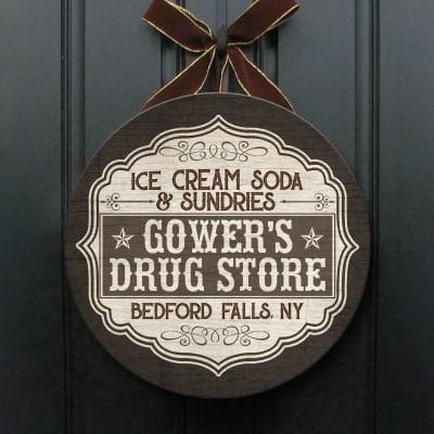 Alternative view of Ice Cream Soda and Sundries Decorative Circle Wooden Door Sign - Front Porch Sign