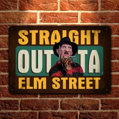 Straight Outta Elm Street Halloween Decorative Metal Sign - Freddy Krueger Horror Wall Design - Outdoor Decor Metal Sign