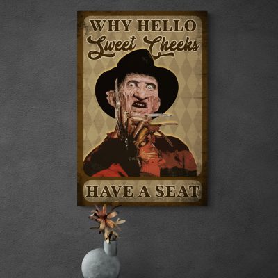 Alternative view of Why Hello Sweet Cheek Have a Seat Freddy Krueger Canvas Horror Halloween Wrapped Framed Canvas Prints - Unframed Poster - Home Decor Wall Art