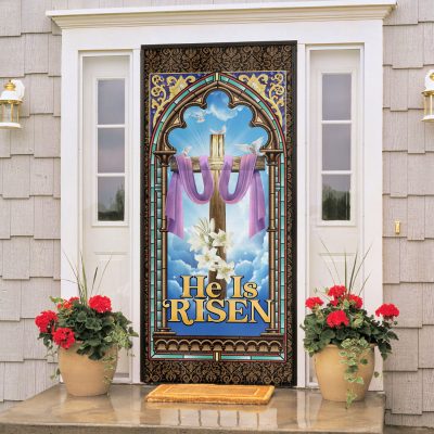 Alternative view of Jesus Christ He Is Risen Door Cover Decoration - Christian Easter Day Front Door Decor