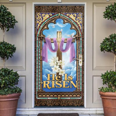 Jesus Christ He Is Risen Door Cover Decoration - Christian Easter Day Front Door Decor