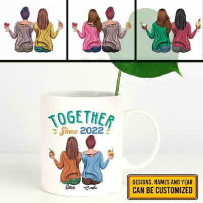 Alternative view of Custom Clipart Together Since Year Friendship Ceramic Coffee Mug - Besties Beer Stein - Water Bottle - Color Changing Mug