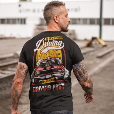 Alternative view of If It's Worth Driving It's Worth Driving Fast Funny Car Driving Print On Back T-Shirt Only