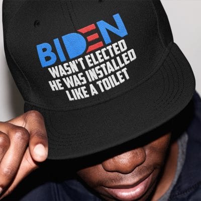 Alternative view of Biden Wasn't Elected He Was Installed Like a Toilet Funny Twill Cap - High-Profile Snapback Hat