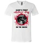 Personalized 6VT. Baby First Mother's Day Inside, White, V-Neck T-Shirt