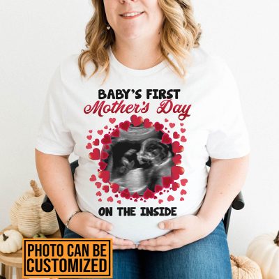 Alternative view of Personalized Photo Baby's First Mother's Day On The Inside T-Shirt - V-Neck - Custom Expecting Mom Gifts