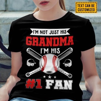 Alternative view of Personalized Nickname I'm Not Just His I'm His #1 Fan Baseball T-Shirt - V-Neck Shirt