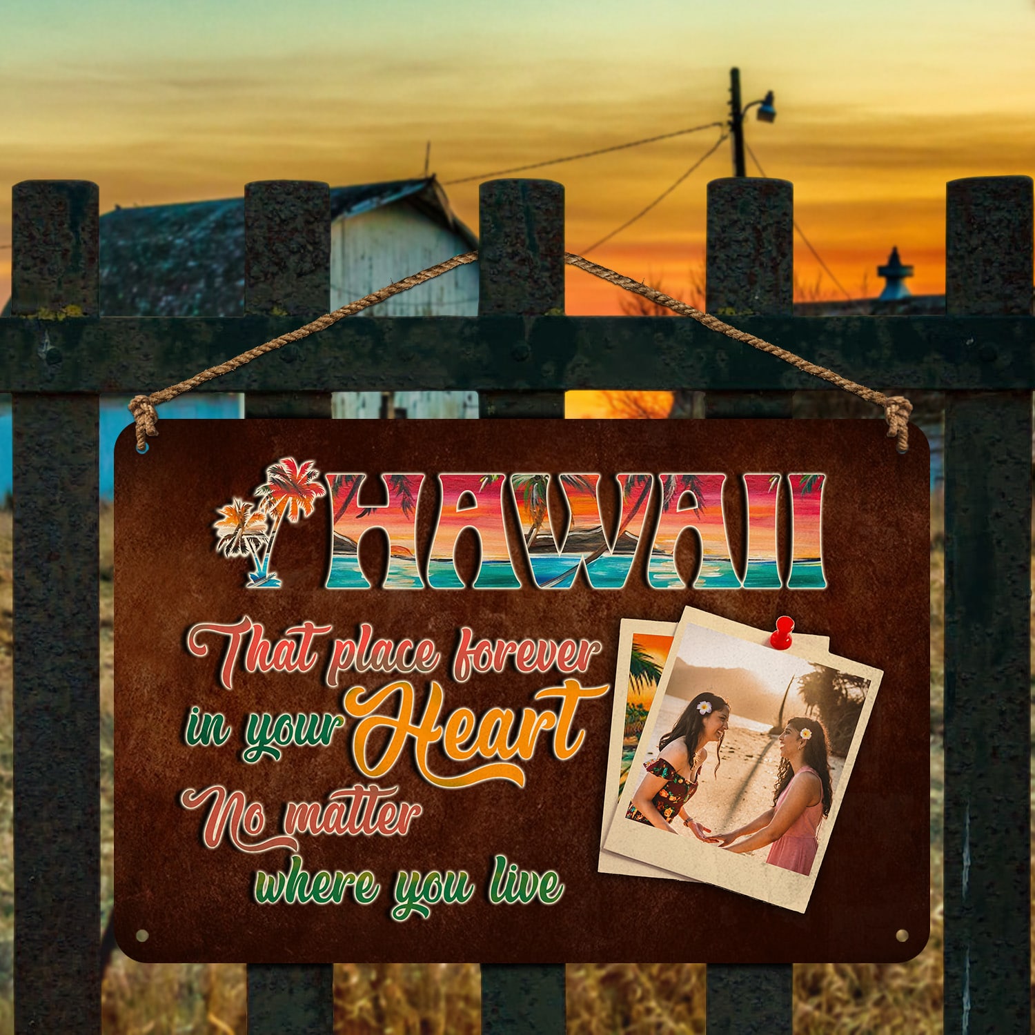 7. Hawaii On Your Heart Metal Sign Custom Photo (Sample Design) Metal Sign Mockup 4
