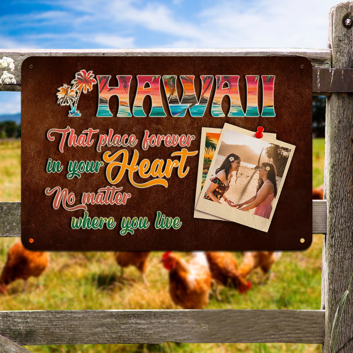 7. Hawaii On Your Heart Metal Sign Custom Photo (Sample Design) Metal Sign Mockup 5