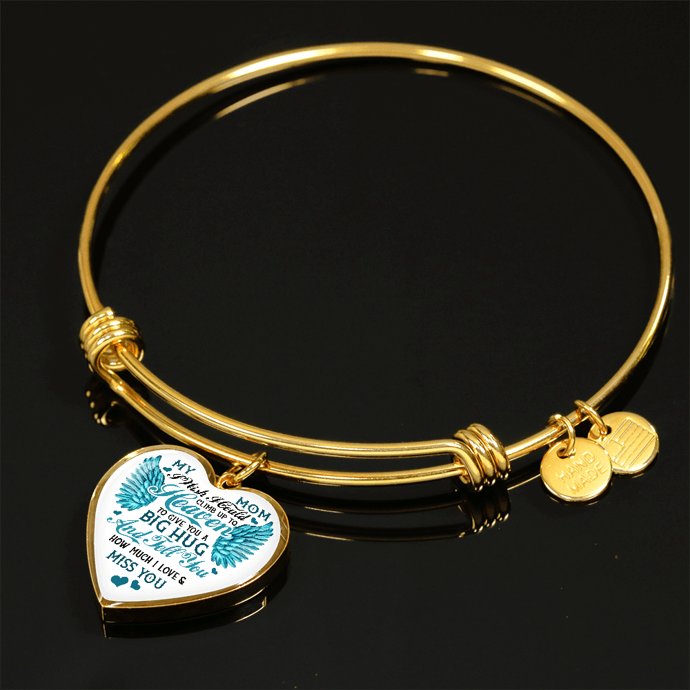 My Mom I Wish I Could Climb Up to Heaven I Miss You Heart Pendant Necklace - Bangle