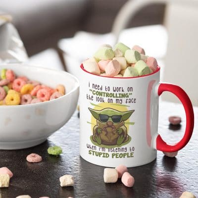 Alternative view of I Need To Work On Controlling The Look On My Face When I'm Listening To Stupid People Funny Baby Yoda Accent Mug