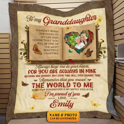 Custom Photo To Granddaughters Someday When My Life End Keep Me in Your Heart Fleece Blanket - Mink Blanket - Woven Blanket