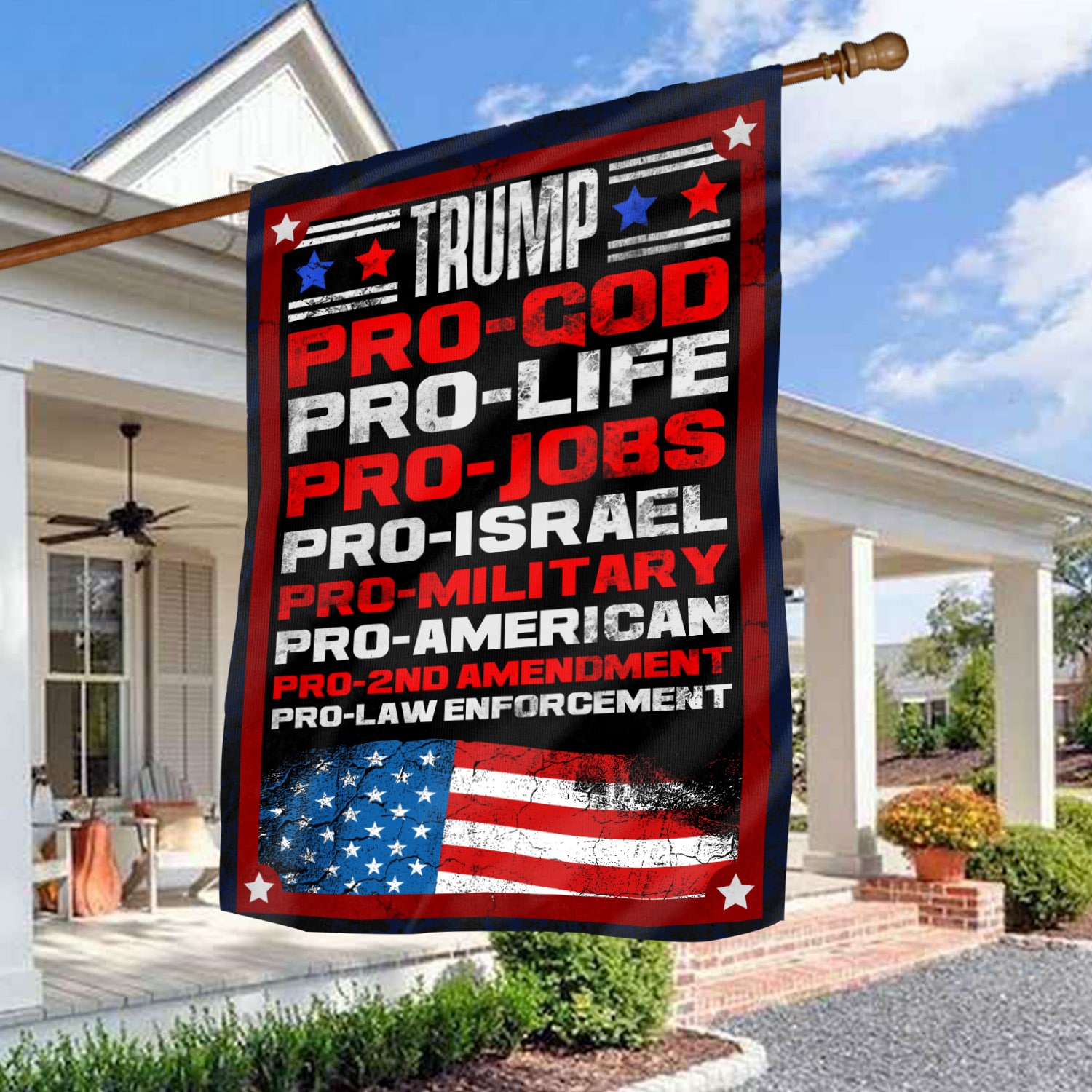 3O. Turmp Pro God (30x40) House Flag Mockup 3