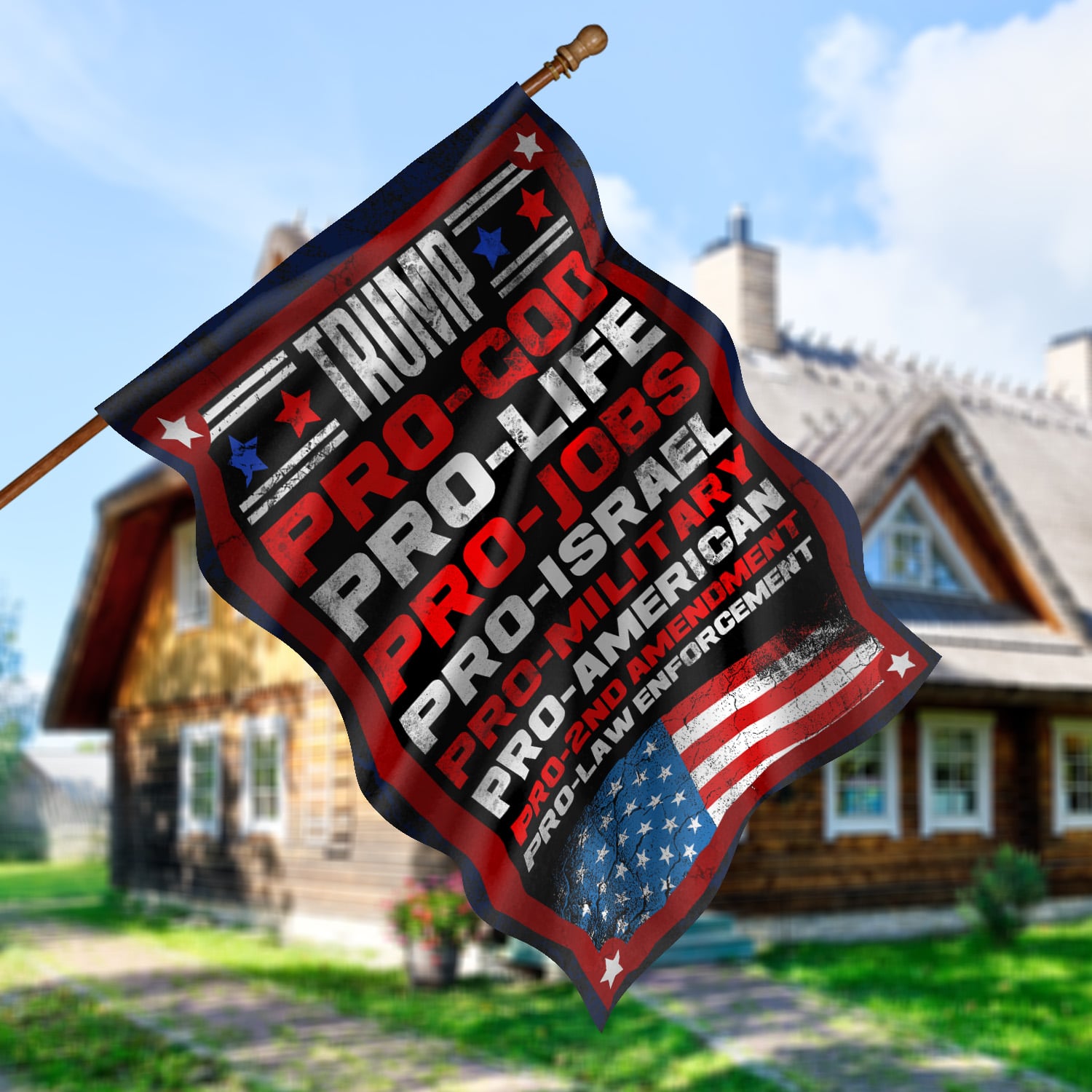 3O. Turmp Pro God (30x40) House Flag Mockup 5