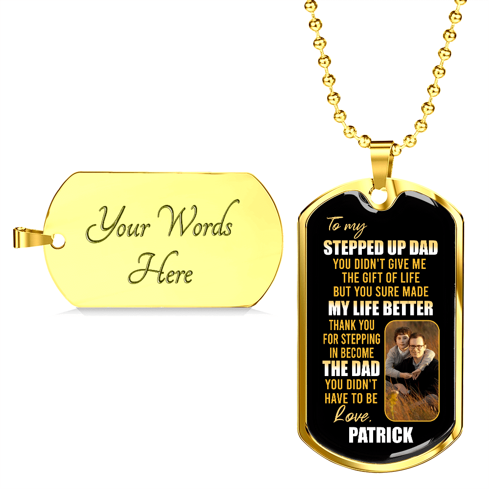 Personalized Photo To My Stepped Up Dad Thank You For Stepping Dog Tag Pendant Necklace