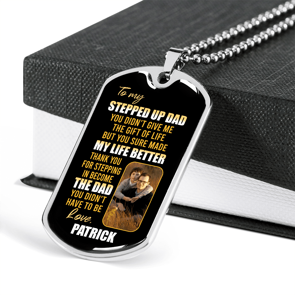 Personalized Photo To My Stepped Up Dad Thank You For Stepping Dog Tag Pendant Necklace