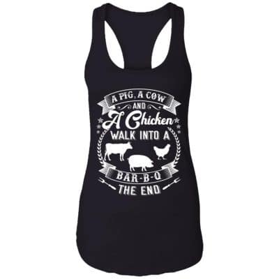 4Th. Pig Cow Chicken BBQ 2, Black, Ladies Racerback Tank