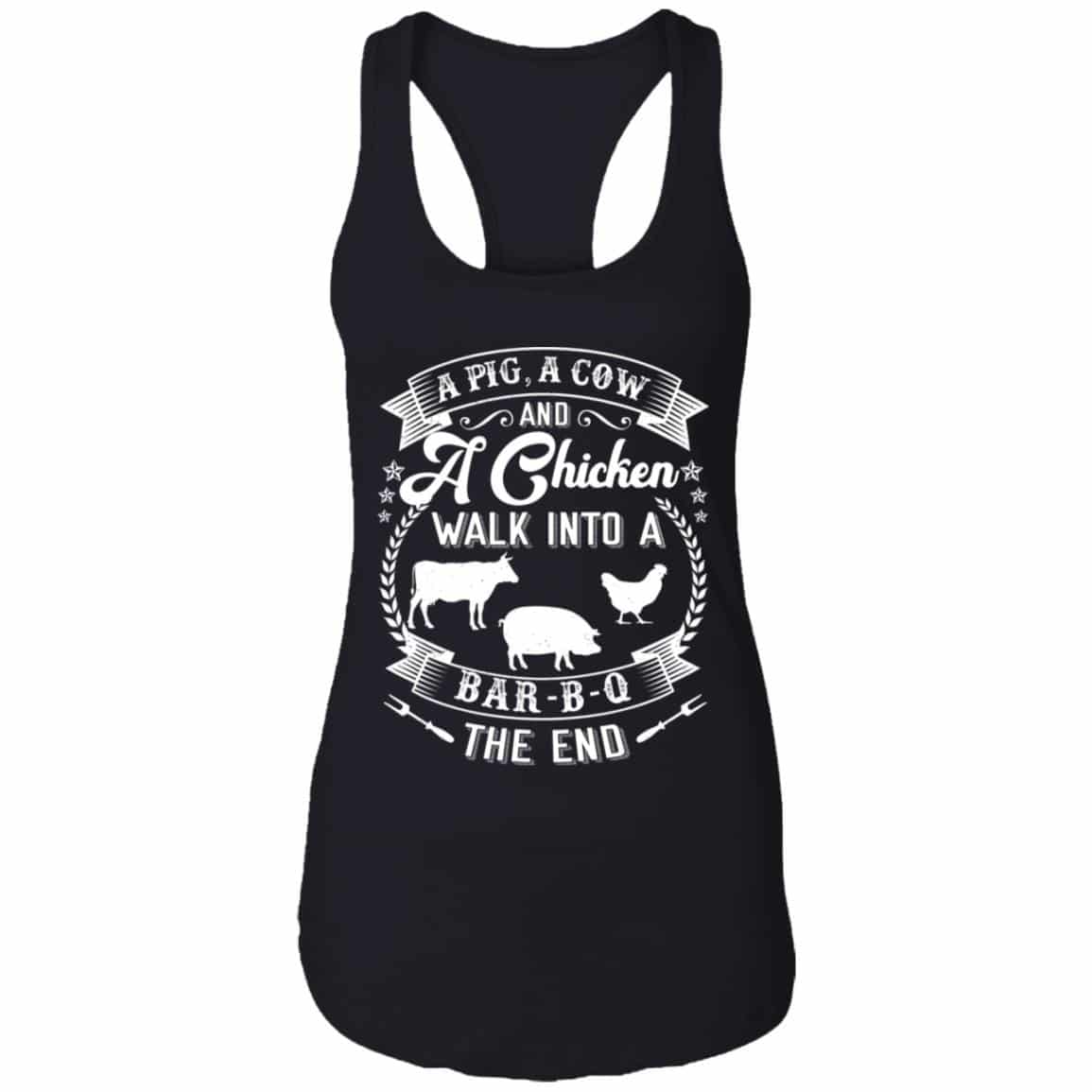 4Th. Pig Cow Chicken BBQ 2, Black, Ladies Racerback Tank