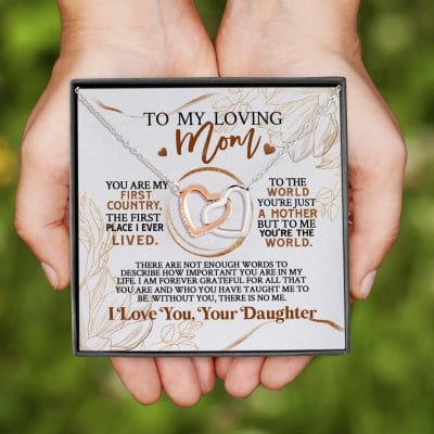 Alternative view of Daughter To My Loving Mom You Are My First Country The First Place I Ever Lived Interlocking Hearts Pendant Necklace