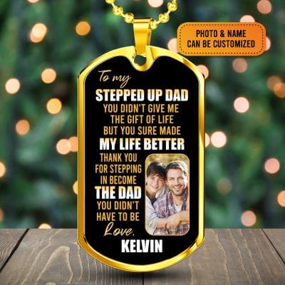 Alternative view of Personalized Photo To My Stepped Up Dad Thank You For Stepping Dog Tag Pendant Necklace